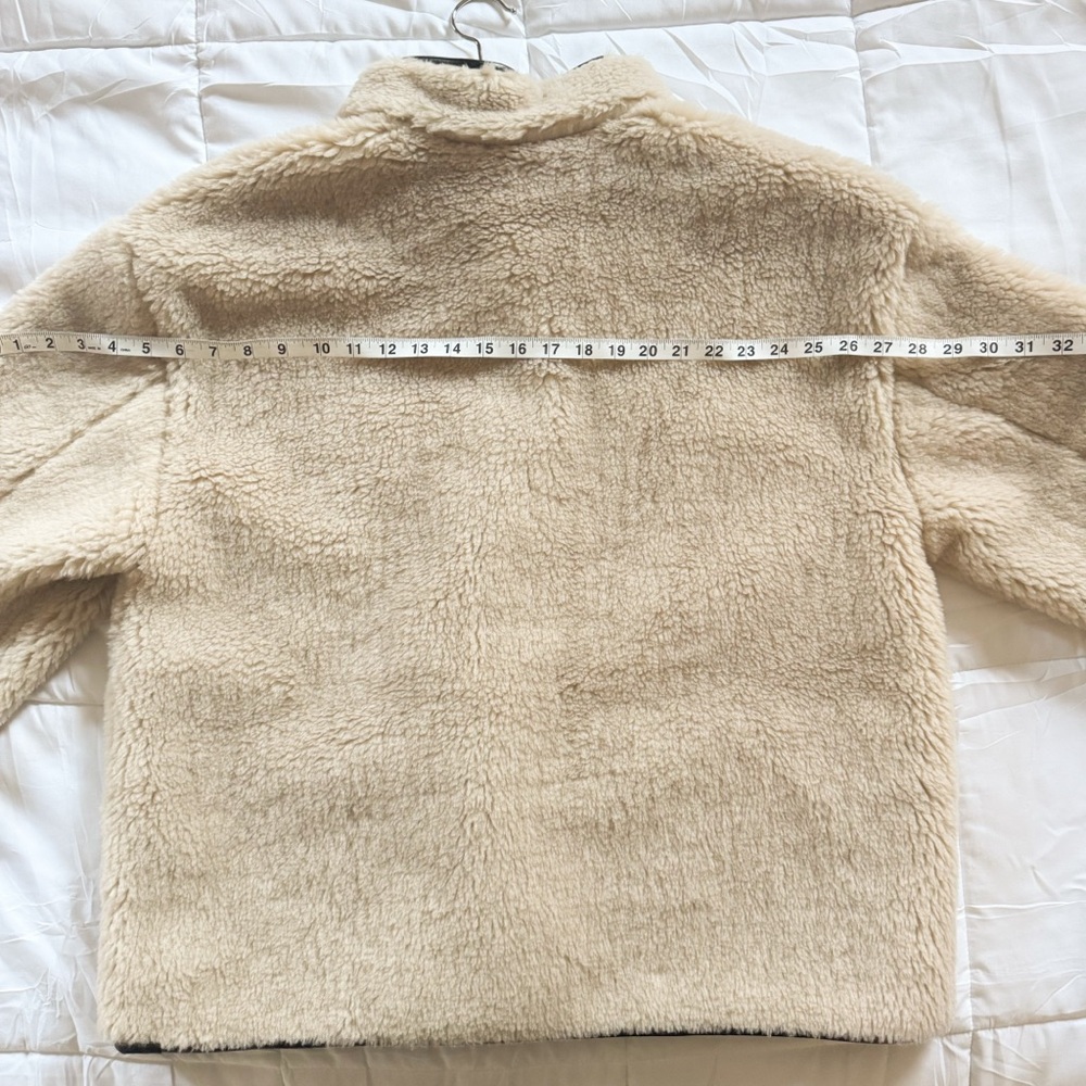 NWT Gap Cream Sherpa & Faux Brown Leather Oversized Jacket Coat Size L Vegan - Picture 12 of 16